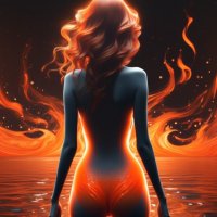 A fiery girl comes out of a milk