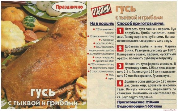 Гусь с тыквой и грибами