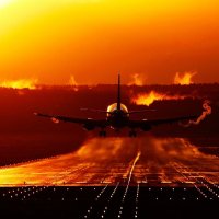 sunset aircraft runway vortex landing aviation boe