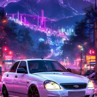 Lada-priora-in-neon-city-mountain-101224