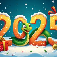 Large-stylized-number-2025-with-red-bow-green-snake