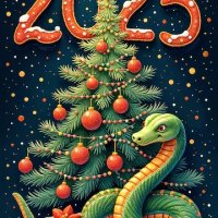 Christmas-tree-with-ornaments-snake-set-against