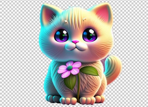 3d-cute-cat-with-flower 946288-905