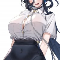 Clorinde dress shirt genshin impact no bra open shirt pantyh